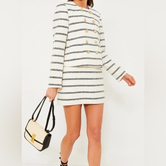Tuckernuck Meg Mini Skirt L NWT Cream Navy Stripe Tweed Bouclé Preppy Chic - Picture 11 of 12